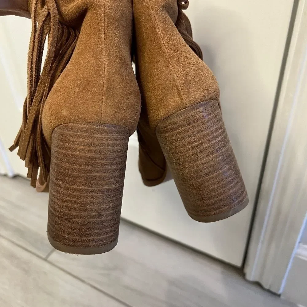 Arturo Chiang Reiden Fringe Ankle Boot, Brown Suede Size 8.5 - Picture 7 of 10